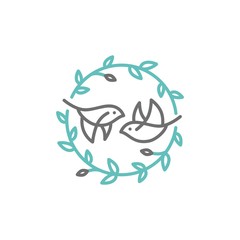 bird leaf crest logo vector icon illustration for branding or wedding invitation