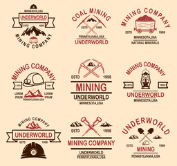 Obraz premium Set of coal mining company emblem templates. Design element for logo, label, emblem, sign, badge.