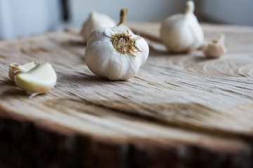 garlic on a wooden table