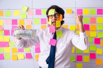 Young employee in conflicting priorities concept 