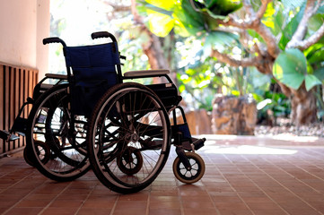 closeup wheelchair with soft-focus and over light in the background