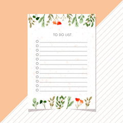 to do list card with leaves watercolor border
