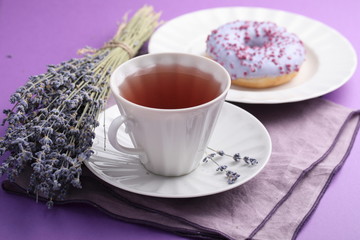 Lavender tea and lavender donut
