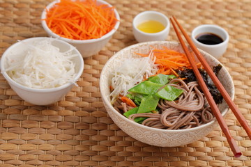Soba noodle soup with nori and vegetables