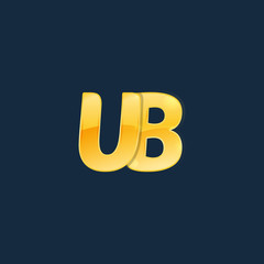 Initial letters UB, U, B with logo design inspiration gold metallic texture, trendy, 3d glossy texture, overlapping, based alphabet logo for media company identity, isolated on black background.