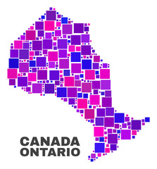 Mosaic Ontario Province map isolated on a white background. Vector geographic abstraction in pink and violet colors. Mosaic of Ontario Province map combined of random square elements.