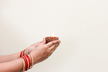 Indian Festival Diwali, lamp in hand