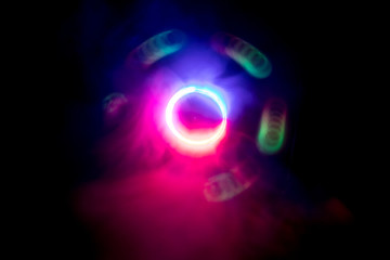 Concept of speed - Trail of fire and smoke - Vinyl record. Burning vinyl disk. Turntable vinyl record player. Retro audio equipment for disc jockey. Sound technology