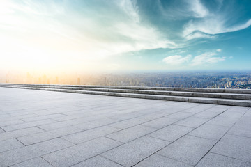 Panoramic city skyline and buildings with empty square floor in Shanghai,high angle view