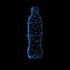 Abstract polygonal light of bottle with clean mineral water