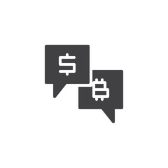 Obraz premium Financial Forum message vector icon. filled flat sign for mobile concept and web design. Dollar and bitcoin speech bubble simple glyph icon. Symbol, logo illustration. Pixel perfect vector graphics