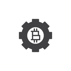 Obraz premium Bitcoin gear vector icon. filled flat sign for mobile concept and web design. Gear wheel with bitcoin simple glyph icon. Symbol, logo illustration. Pixel perfect vector graphics