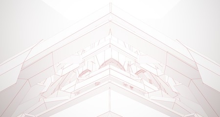 Abstract drawing white gothic interior multilevel public space with window. 3D illustration and rendering.