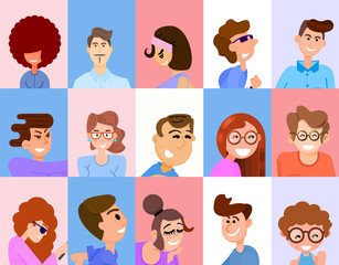 Avatars for social networks and applications, flat cartoon style.