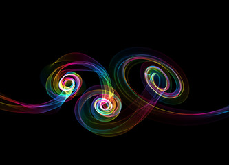 abstract colorful wavy smoke flame over black background