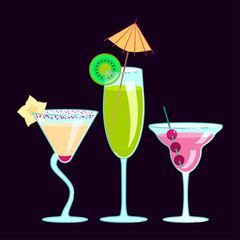 Set of exotic alcoholic cocktails