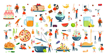 Happy family cooking together set.