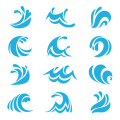 Fototapeta na wymiar Sea wave set. Ocean storm tide waves wavy river water design line elements vector isolated collection