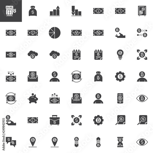 Banking And Finance Vector Icons Set Modern Solid Symbol - 
