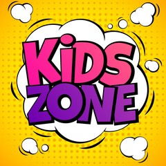 Kids zone. Child game playground labels with cartoon lettering. School children park area vector background