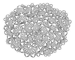 Black and white circle flower ornament, ornamental round lace design. Floral mandala.