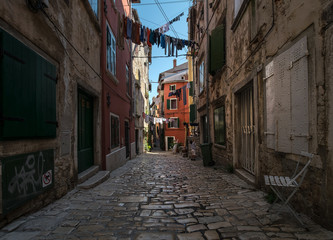 Streets of the old town of Rovinj. Old Croatia.