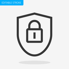 Security Shield Padlock Line Icon Editable Stroke Pixel Perfect Vector