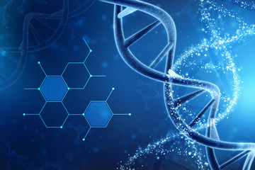 3d render of dna structure in medical technology background