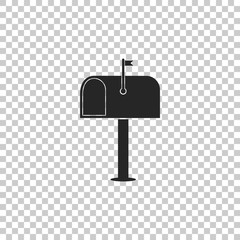 Mail box icon isolated on transparent background. Mailbox icon. Mail postbox on pole with flag. Flat design. Vector Illustration