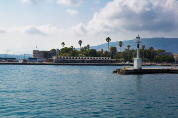Fototapeta premium Kos coastline with ancient walls, beautiful summer landscape. Greece. 