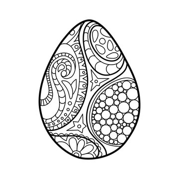 Easter egg coloring page. Ornament egg outlined vector illustration on white background. Easter greeting card