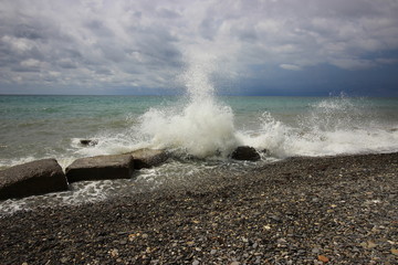 wave breaking on the rocks