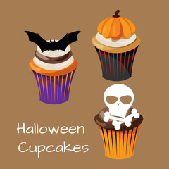 Set of colorful halloween Cupcakes.