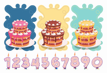 Vector Birthday cake with burning number candles