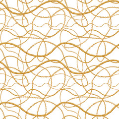 Golden chain glamour seamless pattern illustration. Watercolor texture with golden chains.