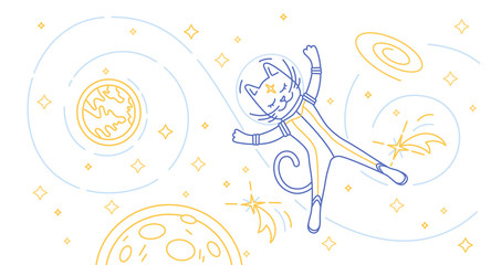 Cat astronaut flying in space. Vector illustration - 249853738