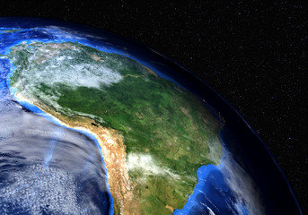 A view of South America from space. Elements of this image furnished by NASA.