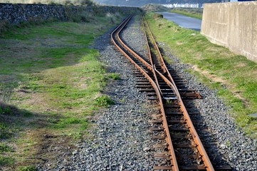 Narrow gauge train track Fairbourne railway.