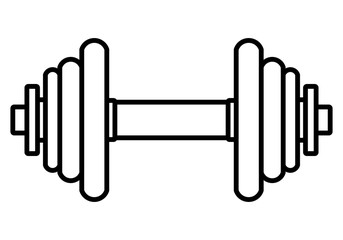 Weights symbol icon - black realistic dumbbell outline, isolated - vector
