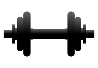 Weights symbol icon - black gradient realistic dumbbell silhouette, isolated - vector