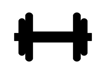 Weights symbol icon - black realistic dumbbell silhouette, isolated - vector