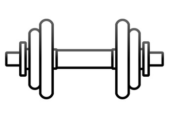 Weights symbol icon - black gradient realistic dumbbell outline, isolated - vector