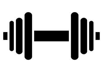 Weights symbol icon - black minimalist dumbbell, isolated - vector