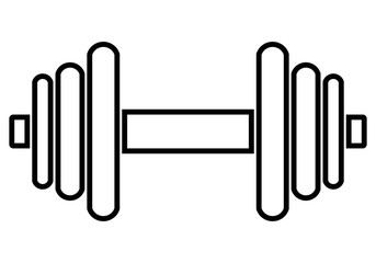Weights symbol icon - black minimalist dumbbell outline, isolated - vector