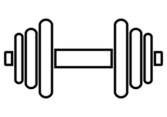 Weights symbol icon - black minimalist dumbbell outline, isolated - vector