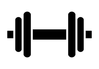 Weights symbol icon - black minimalist dumbbell, isolated - vector
