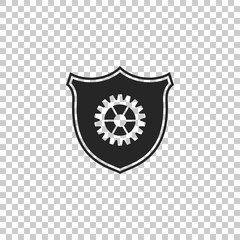 Shield with gear icon isolated on transparent background. Flat design. Vector Illustration