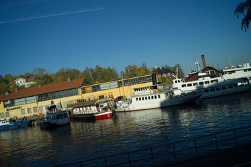 boats in the harbor in Stockholm, Sweden