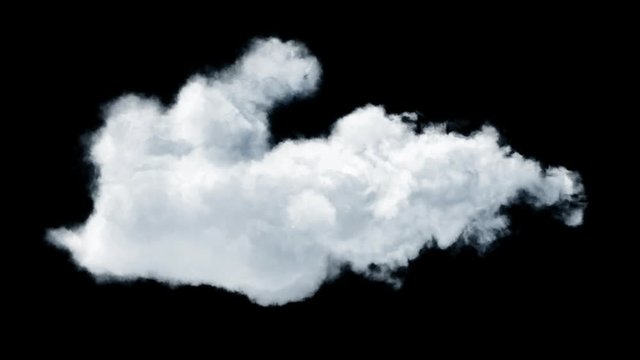Isolated cloud on transparent background, seamless animation loop, ready of compositing