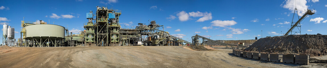 Panoramic view of a copper mine head with equipment in NSW Australia